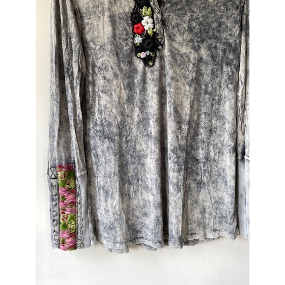 Aratta Silent Journey S Mineral Acid Wash Embroidered Long Sleeve Shirt Hippie - Picture 3 of 10